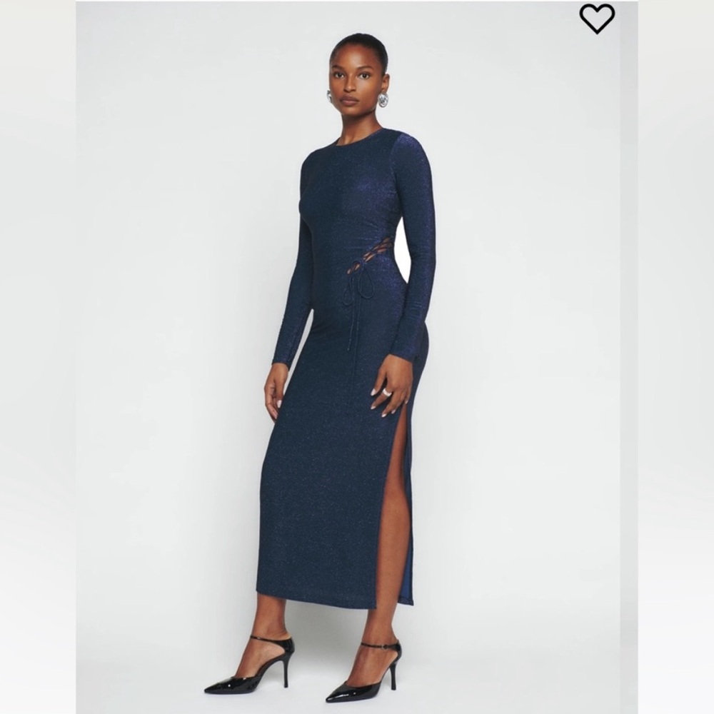 Reformation Kinsey Dress, Metallic Blue, Size Medium NWT
